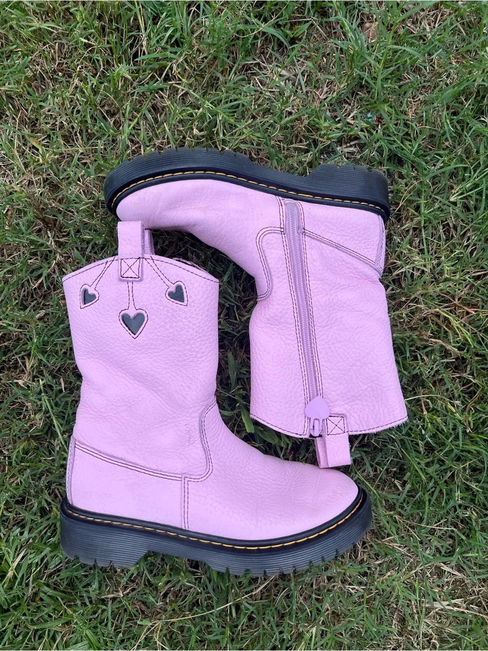 Dr Doc Martens Bex Heart Pink pull on Chunky Cowgirl Boots Sz 2 Girls